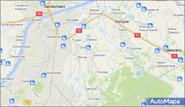 mapa Sokolniki gmina Gorzyce, Sokolniki gmina Gorzyce na mapie Targeo