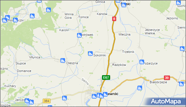 mapa Sokolniki gmina Łagiewniki, Sokolniki gmina Łagiewniki na mapie Targeo