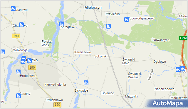 mapa Sokolniki gmina Mieleszyn, Sokolniki gmina Mieleszyn na mapie Targeo