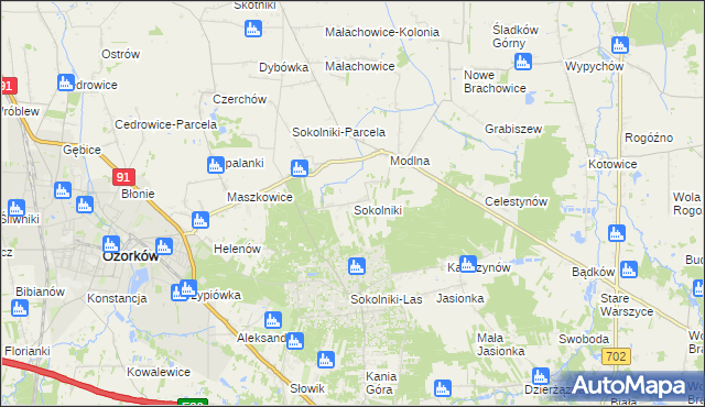 mapa Sokolniki gmina Ozorków, Sokolniki gmina Ozorków na mapie Targeo