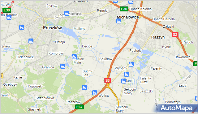 mapa Sokołów gmina Michałowice, Sokołów gmina Michałowice na mapie Targeo