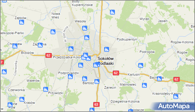 mapa Sokołów Podlaski, Sokołów Podlaski na mapie Targeo