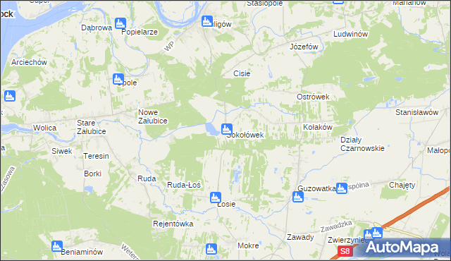 mapa Sokołówek gmina Dąbrówka, Sokołówek gmina Dąbrówka na mapie Targeo