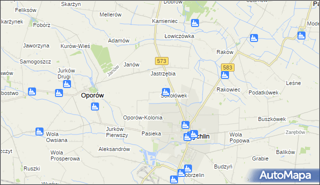 mapa Sokołówek gmina Żychlin, Sokołówek gmina Żychlin na mapie Targeo