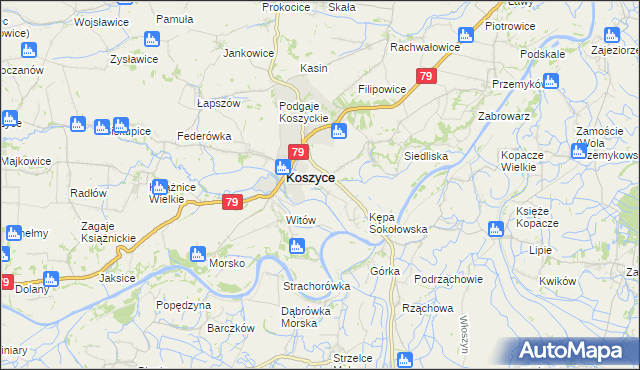 mapa Sokołowice gmina Koszyce, Sokołowice gmina Koszyce na mapie Targeo