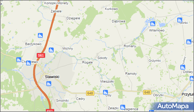 mapa Sokoły gmina Stawiski, Sokoły gmina Stawiski na mapie Targeo