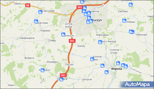 mapa Sokoły gmina Szczuczyn, Sokoły gmina Szczuczyn na mapie Targeo