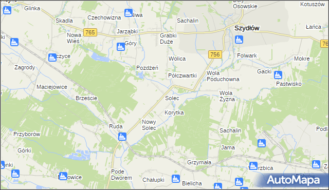 mapa Solec gmina Szydłów, Solec gmina Szydłów na mapie Targeo