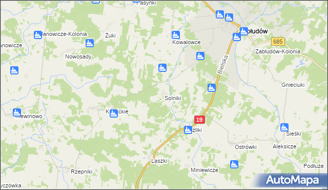 mapa Solniki gmina Zabłudów, Solniki gmina Zabłudów na mapie Targeo