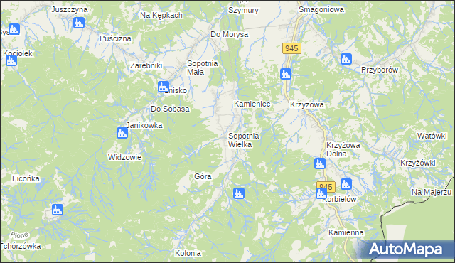 mapa Sopotnia Wielka, Sopotnia Wielka na mapie Targeo