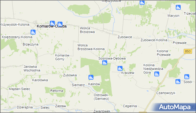 mapa Sosnowa-Dębowa, Sosnowa-Dębowa na mapie Targeo