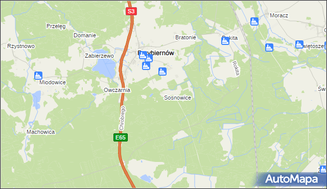 mapa Sosnowice gmina Przybiernów, Sosnowice gmina Przybiernów na mapie Targeo