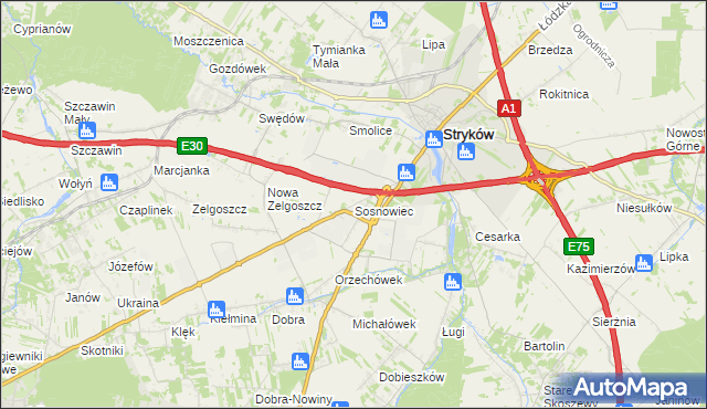 mapa Sosnowiec gmina Stryków, Sosnowiec gmina Stryków na mapie Targeo