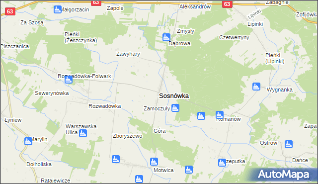 mapa Sosnówka powiat bialski, Sosnówka powiat bialski na mapie Targeo