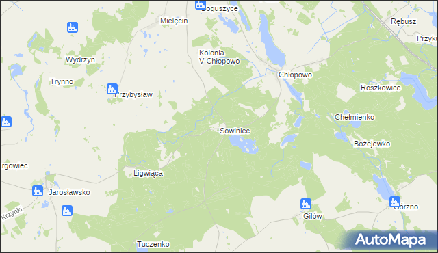 mapa Sowiniec gmina Krzęcin, Sowiniec gmina Krzęcin na mapie Targeo