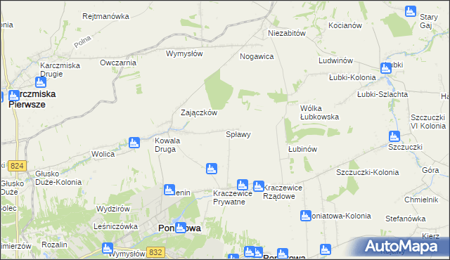 mapa Spławy gmina Poniatowa, Spławy gmina Poniatowa na mapie Targeo