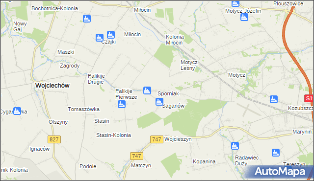 mapa Sporniak gmina Wojciechów, Sporniak gmina Wojciechów na mapie Targeo