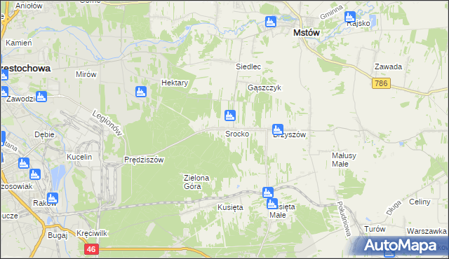 mapa Srocko gmina Mstów, Srocko gmina Mstów na mapie Targeo