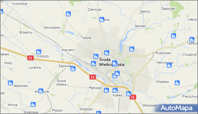 mapa Środa Wielkopolska, Środa Wielkopolska na mapie Targeo