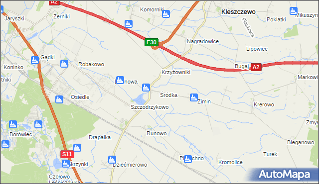 mapa Śródka gmina Kleszczewo, Śródka gmina Kleszczewo na mapie Targeo