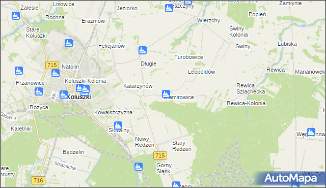 mapa Stamirowice gmina Koluszki, Stamirowice gmina Koluszki na mapie Targeo