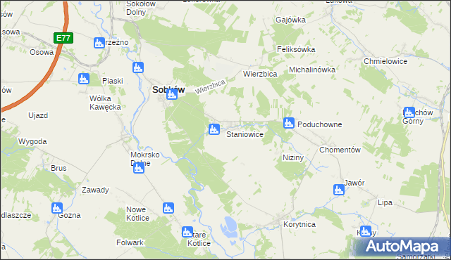 mapa Staniowice, Staniowice na mapie Targeo