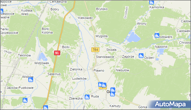 mapa Stanisławice gmina Gidle, Stanisławice gmina Gidle na mapie Targeo
