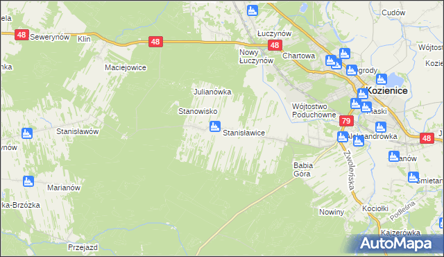 mapa Stanisławice gmina Kozienice, Stanisławice gmina Kozienice na mapie Targeo