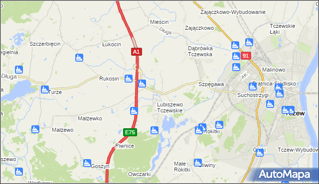 mapa Stanisławie gmina Tczew, Stanisławie gmina Tczew na mapie Targeo