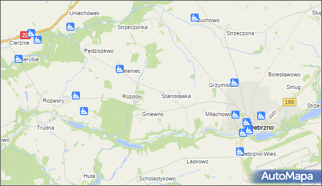 mapa Stanisławka gmina Debrzno, Stanisławka gmina Debrzno na mapie Targeo