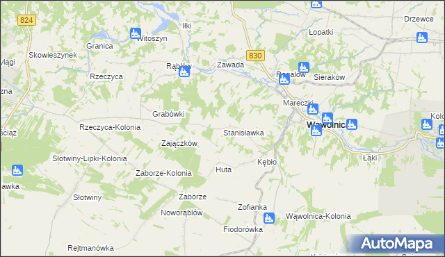 mapa Stanisławka gmina Wąwolnica, Stanisławka gmina Wąwolnica na mapie Targeo