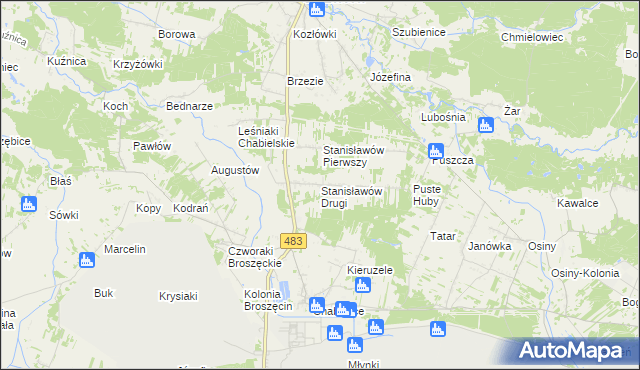 mapa Stanisławów Drugi gmina Szczerców, Stanisławów Drugi gmina Szczerców na mapie Targeo