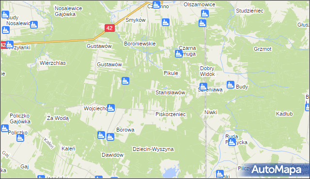 mapa Stanisławów gmina Fałków, Stanisławów gmina Fałków na mapie Targeo