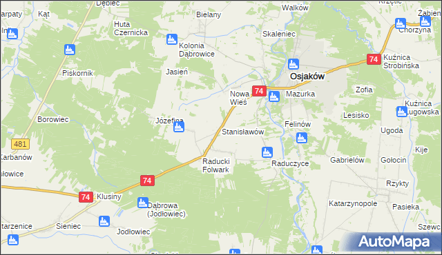 mapa Stanisławów gmina Osjaków, Stanisławów gmina Osjaków na mapie Targeo