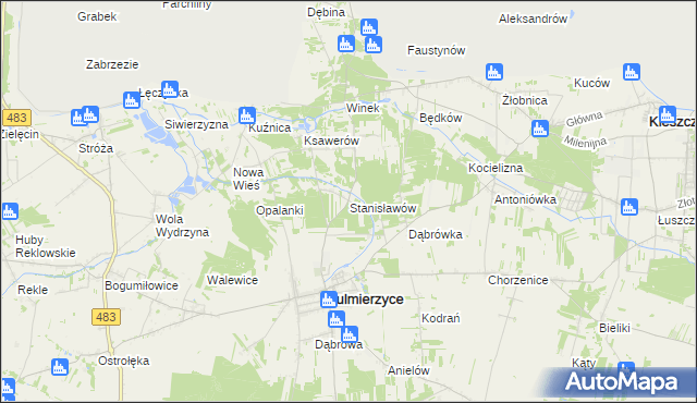 mapa Stanisławów gmina Sulmierzyce, Stanisławów gmina Sulmierzyce na mapie Targeo