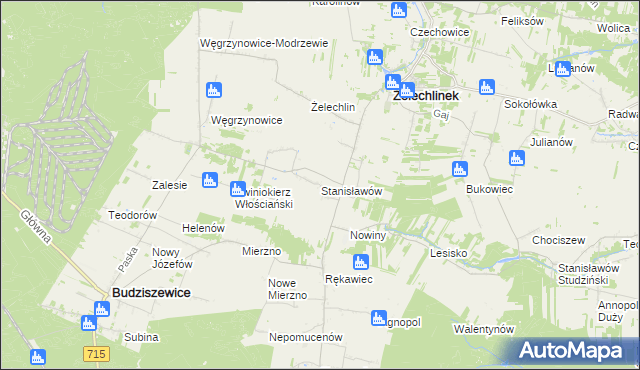 mapa Stanisławów gmina Żelechlinek, Stanisławów gmina Żelechlinek na mapie Targeo