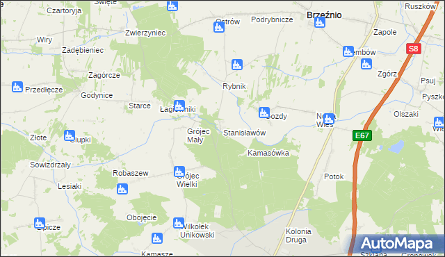 mapa Stanisławów gmina Złoczew, Stanisławów gmina Złoczew na mapie Targeo