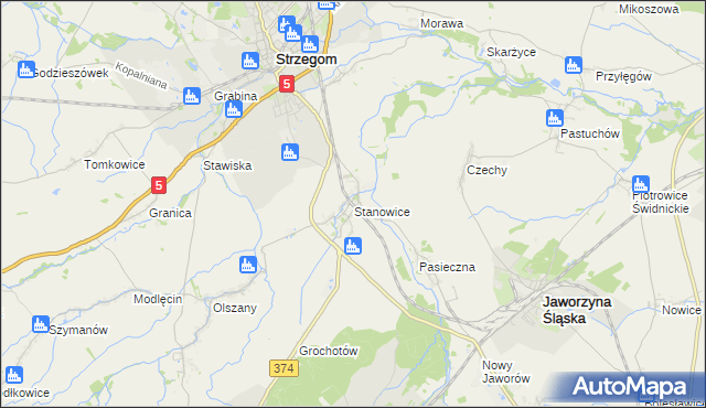 mapa Stanowice gmina Strzegom, Stanowice gmina Strzegom na mapie Targeo