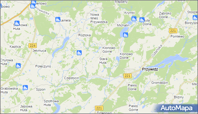 mapa Stara Huta gmina Przywidz, Stara Huta gmina Przywidz na mapie Targeo