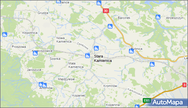 mapa Stara Kamienica, Stara Kamienica na mapie Targeo