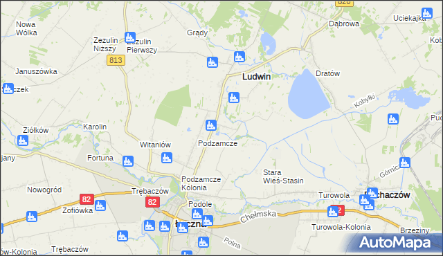 mapa Stara Wieś-Kolonia gmina Łęczna, Stara Wieś-Kolonia gmina Łęczna na mapie Targeo