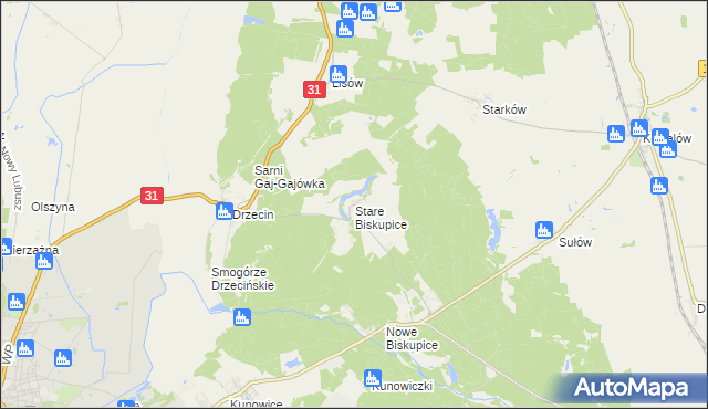 mapa Stare Biskupice gmina Słubice, Stare Biskupice gmina Słubice na mapie Targeo