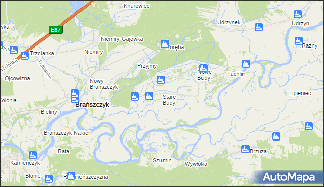 mapa Stare Budy gmina Brańszczyk, Stare Budy gmina Brańszczyk na mapie Targeo