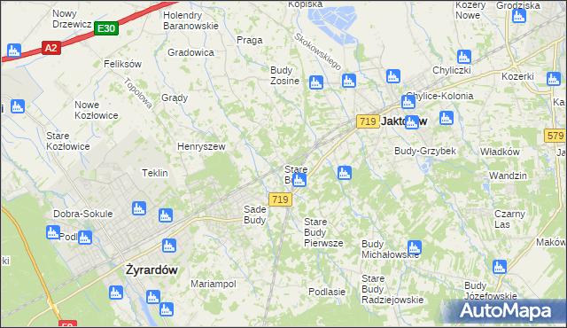 mapa Stare Budy gmina Jaktorów, Stare Budy gmina Jaktorów na mapie Targeo