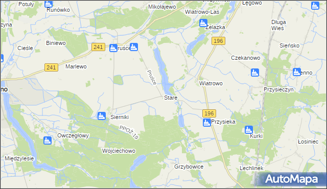 mapa Stare gmina Rogoźno, Stare gmina Rogoźno na mapie Targeo