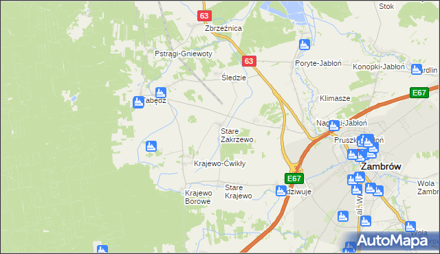 mapa Stare Zakrzewo, Stare Zakrzewo na mapie Targeo