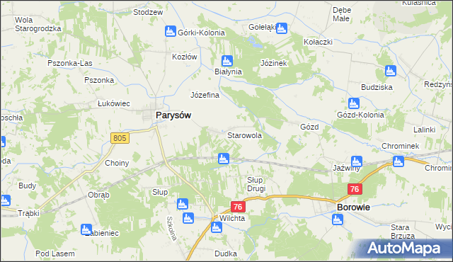 mapa Starowola gmina Parysów, Starowola gmina Parysów na mapie Targeo