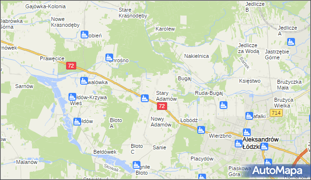 mapa Stary Adamów gmina Aleksandrów Łódzki, Stary Adamów gmina Aleksandrów Łódzki na mapie Targeo