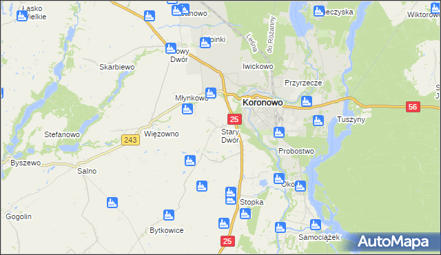 mapa Stary Dwór gmina Koronowo, Stary Dwór gmina Koronowo na mapie Targeo