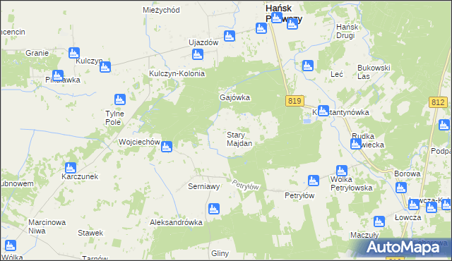 mapa Stary Majdan gmina Hańsk, Stary Majdan gmina Hańsk na mapie Targeo